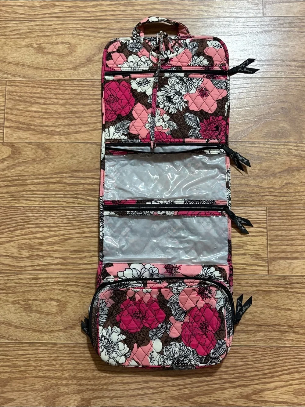 Vera Bradley Mocha Rouge Cosmetic Makeup Travel Luggage Compartment Bag